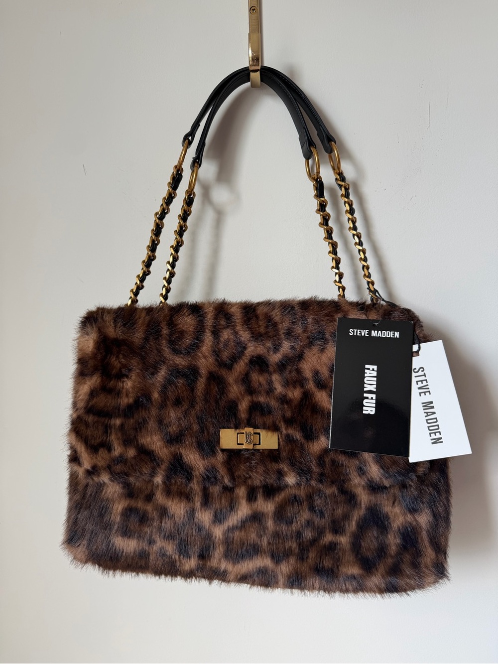 Steve Madden brown Leopard Faux Fur Shoulder Bag